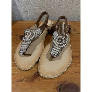 Qianbaily Chic Pearl Beaded Sandals Sz 9 (42)